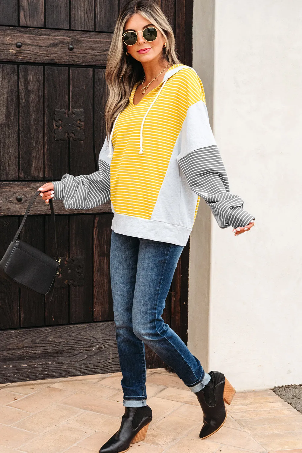 Threaded Pear Margot Stripe Drawstring Loose Fit Hooded Top sold by Zulily product image thumbnail 5