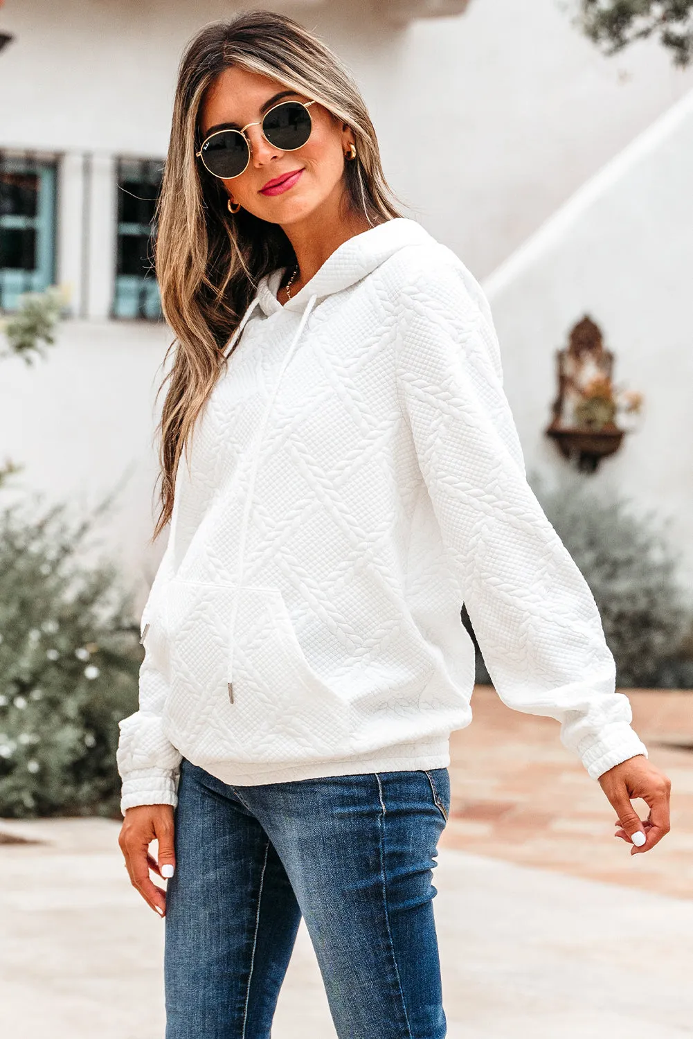 Threaded Pear Magnolia Cable Lattice Texture Kangaroo Pocket Hoodie sold by Zulily product image thumbnail 3