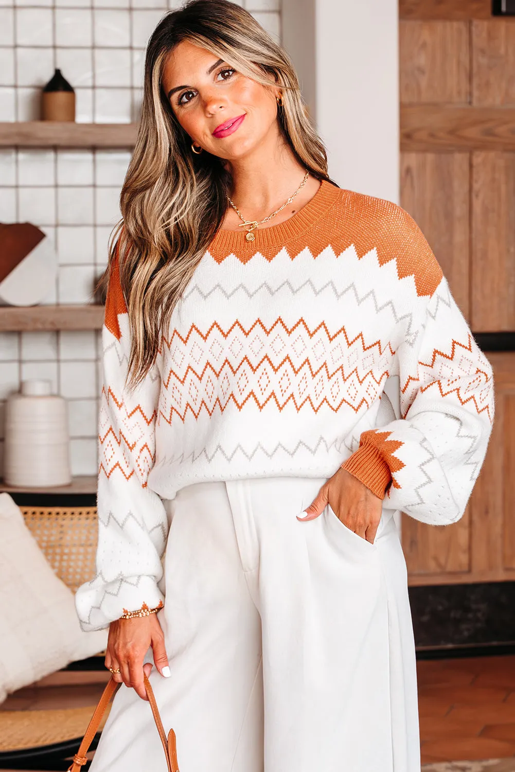 Threaded Pear Daphne Zigzag Knitted Pullover Sweater sold by Zulily