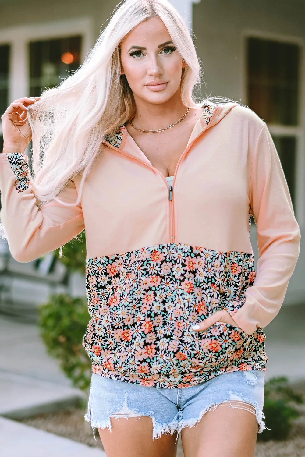 Threaded Pear Gemma Floral Half Zip Kangaroo Pocket Hoodie sold by Zulily product image thumbnail 5