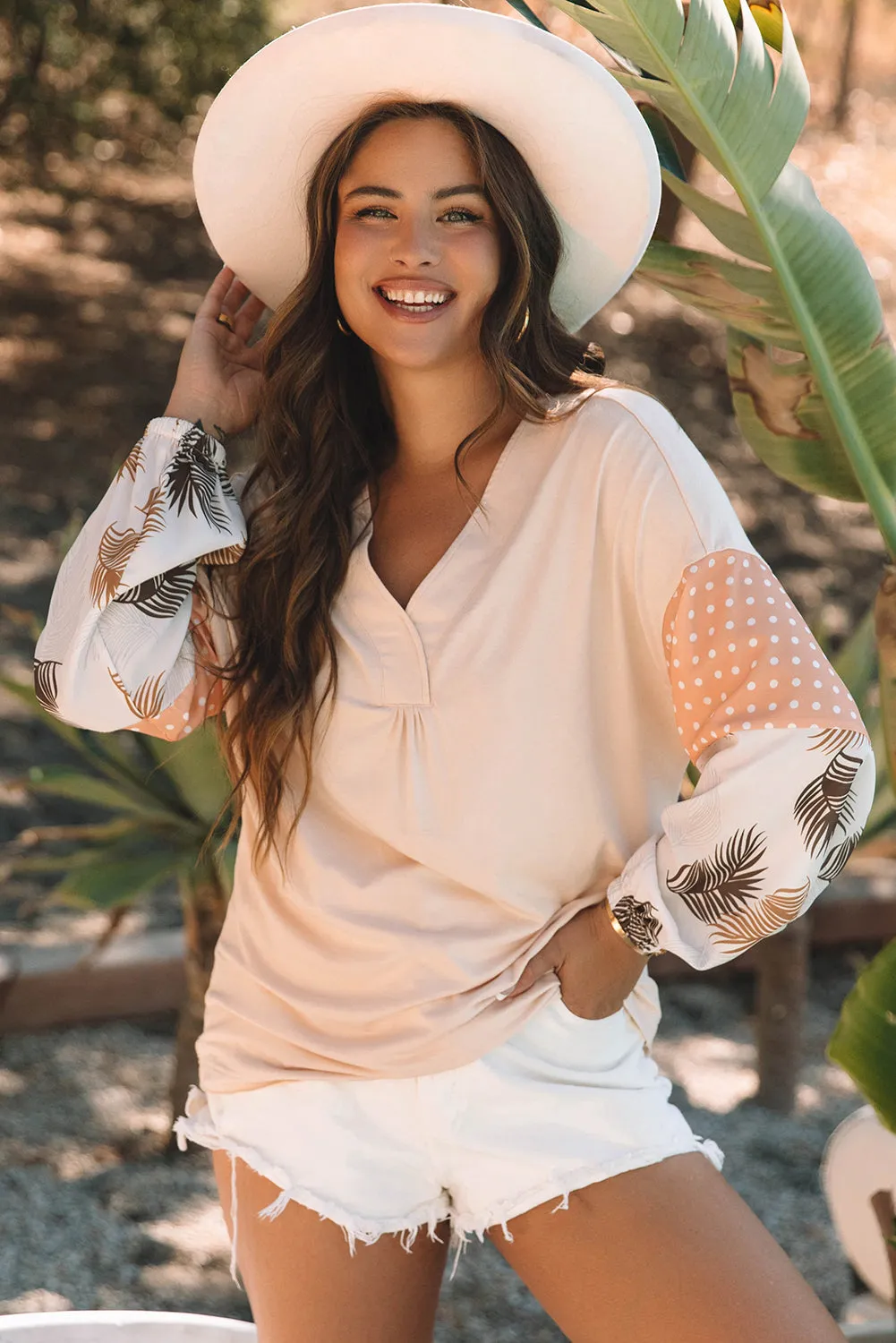 Threaded Pear Alora Palm Leaves Polka Dot Loose Blouse sold by Zulily product image thumbnail 4