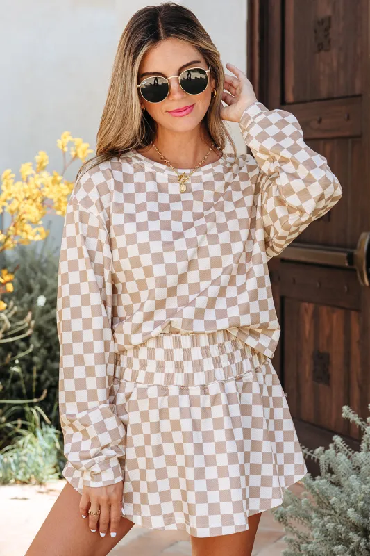 Threaded Pear Emily Checkered Long Sleeve High Waist Skort 2pcs Set sold by Zulily