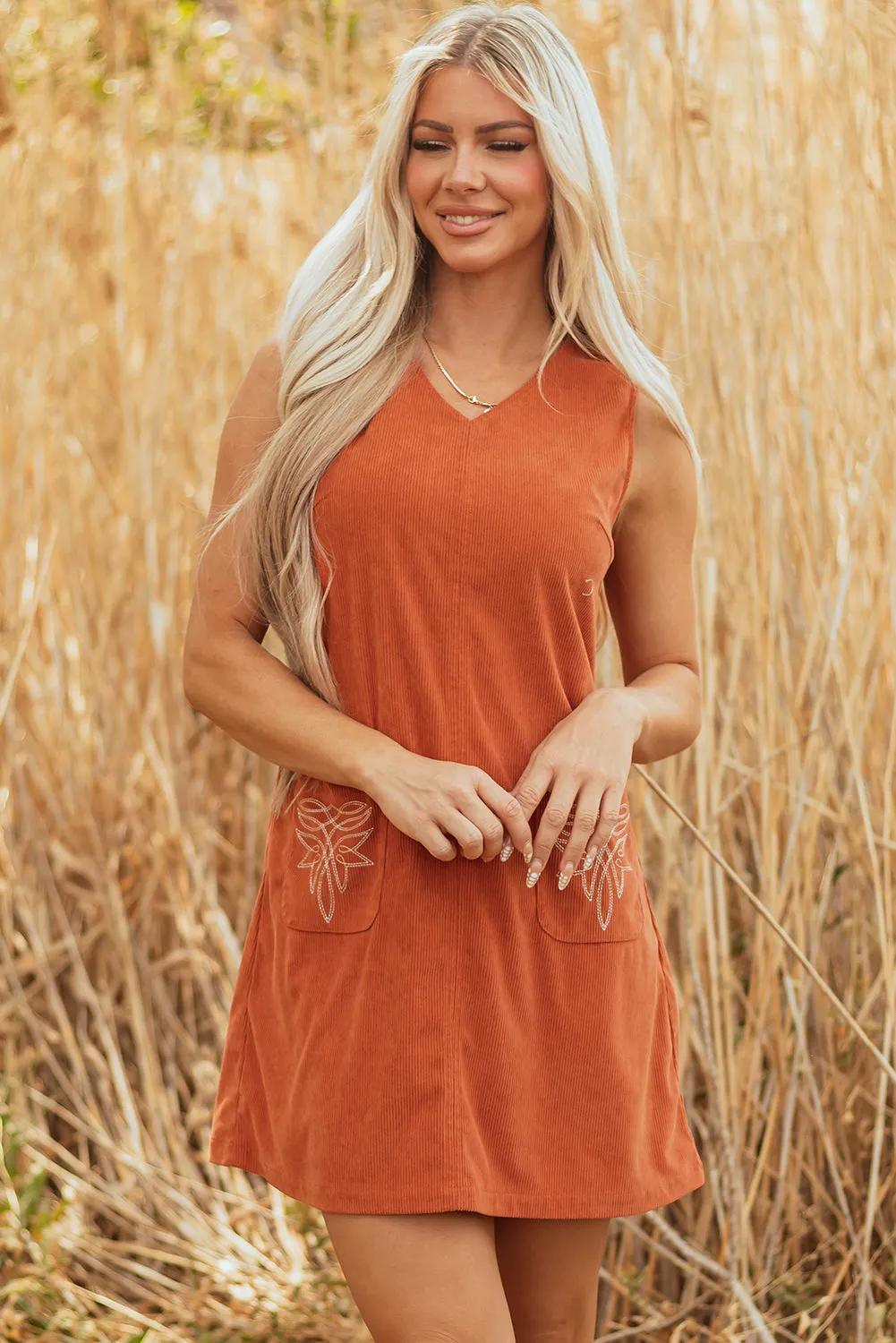 Threaded Pear Molly Corduroy Western Embroidered Patched Pocket Mini Dress sold by Zulily product image thumbnail 4