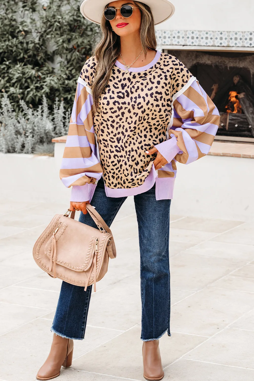 Threaded Pear Olivia Stripe Leopard Casual Sweatshirt sold by Zulily product image thumbnail 4