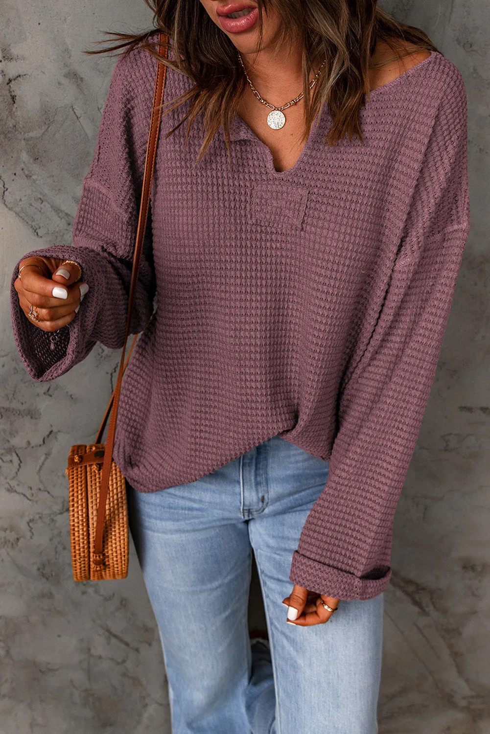 Threaded Pear Evelyn Waffle Knit Loose Long Sleeve Top sold by Zulily product image thumbnail 4