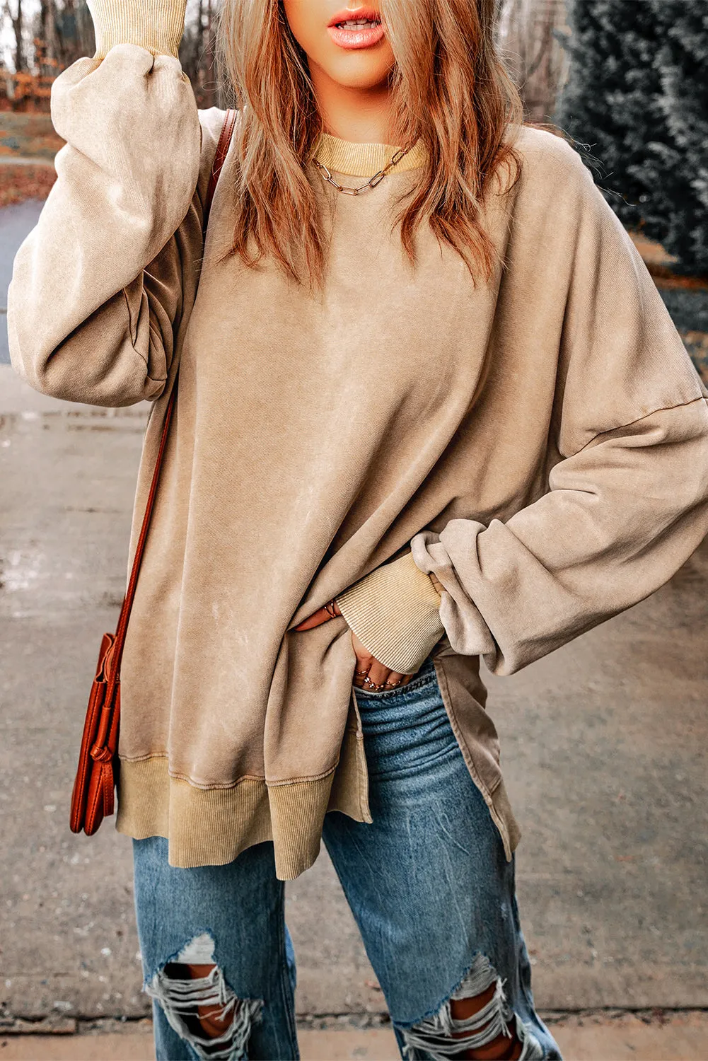 Threaded Pear Ella Ribbed Trim Oversized Sweatshirt sold by Zulily product image thumbnail 3