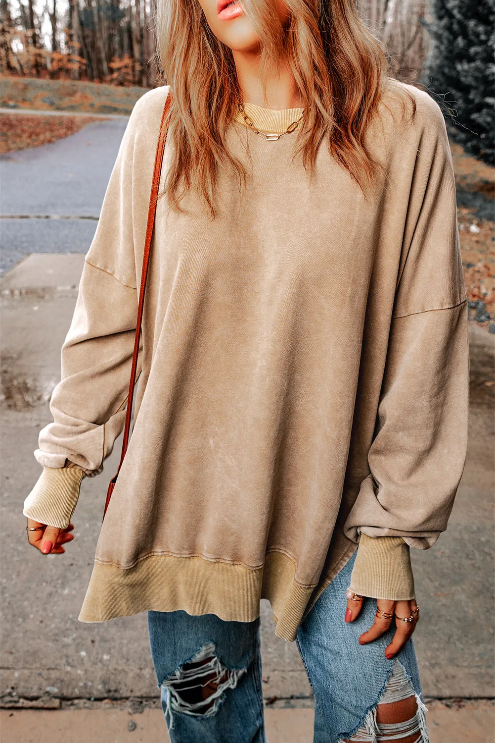Threaded Pear Ella Ribbed Trim Oversized Sweatshirt sold by Zulily