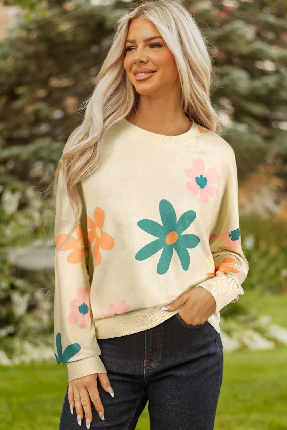 Threaded Pear Abigail Terry Flower Print Sweatshirt sold by Zulily