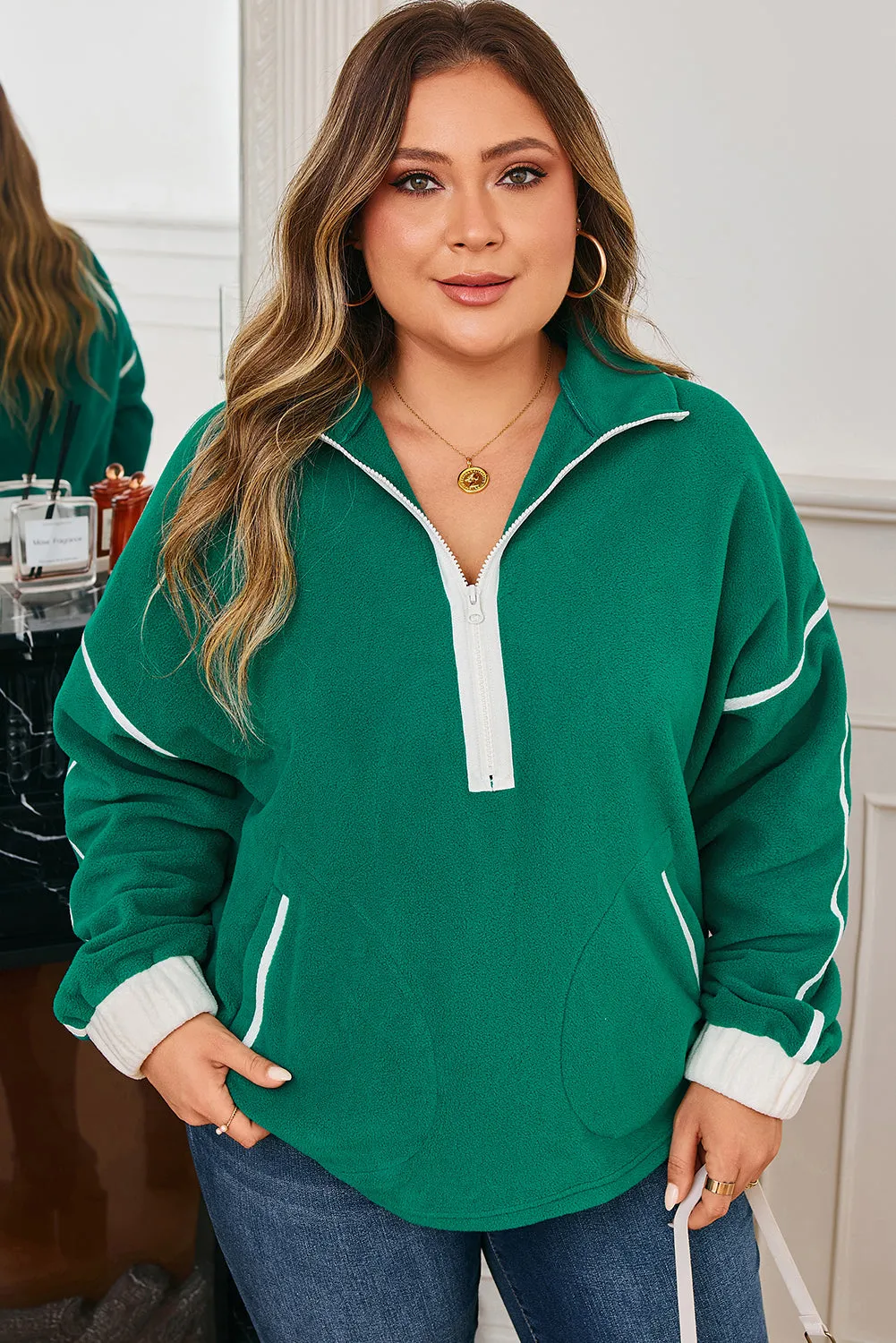 Threaded Pear Ava Contrast Trim Fleece Plus Sweatshirt sold by Zulily product image thumbnail 3