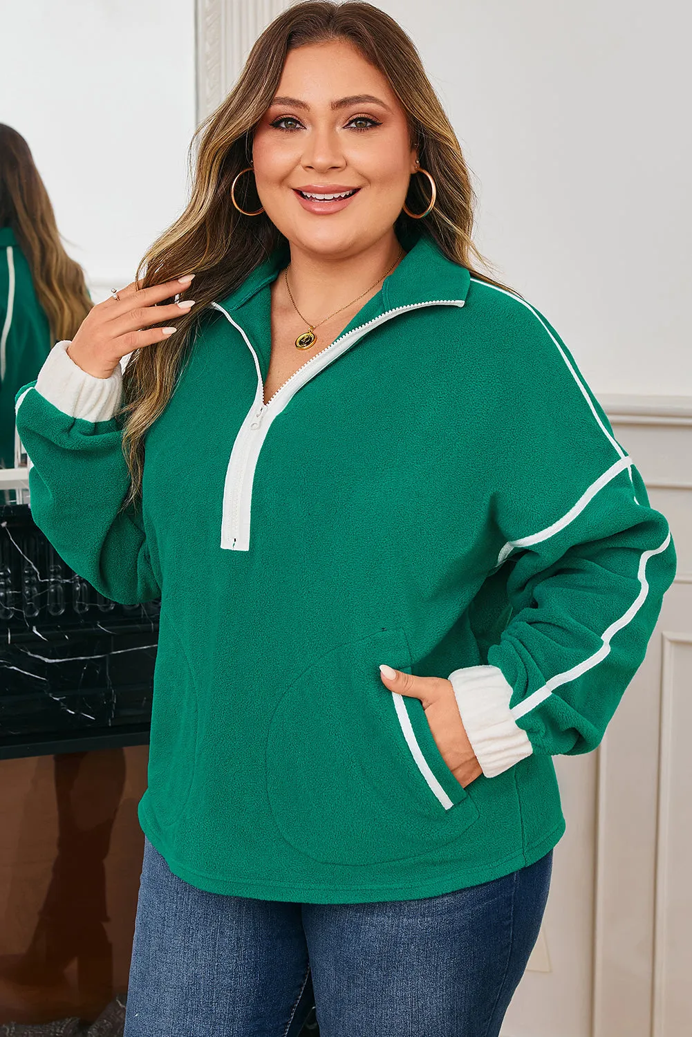 Threaded Pear Ava Contrast Trim Fleece Plus Sweatshirt sold by Zulily product image thumbnail 4