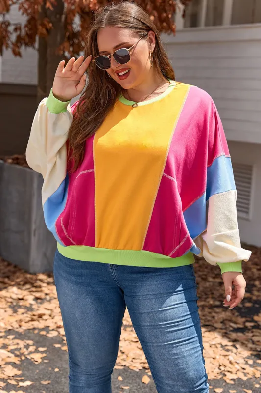 Threaded Pear Rose Red Plus Size Colorblock Patchwork Exposed Seam Sweatshirt sold by Zulily