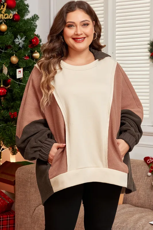 Threaded Pear Brown Exposed Seam Colorblock Plus Size Hoodie sold by Zulily