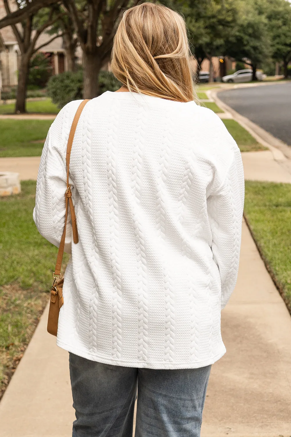 Threaded Pear White Cable Textured Loose Plus Size Sweatshirt sold by Zulily product image thumbnail 3