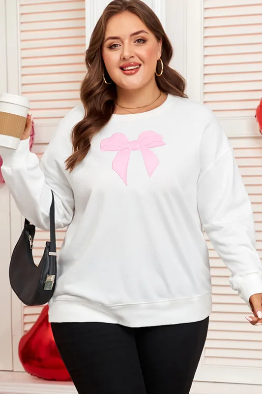 Threaded Pear Beige Big Bow Accent Plus Size Drop Shoulder Sweatshirt sold by Zulily