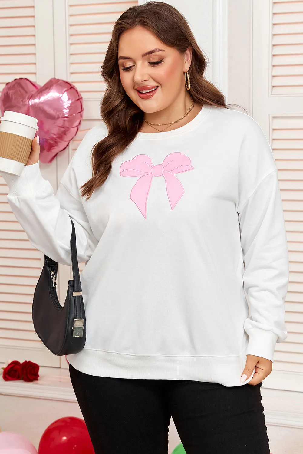 Threaded Pear Beige Big Bow Accent Plus Size Drop Shoulder Sweatshirt sold by Zulily product image thumbnail 5