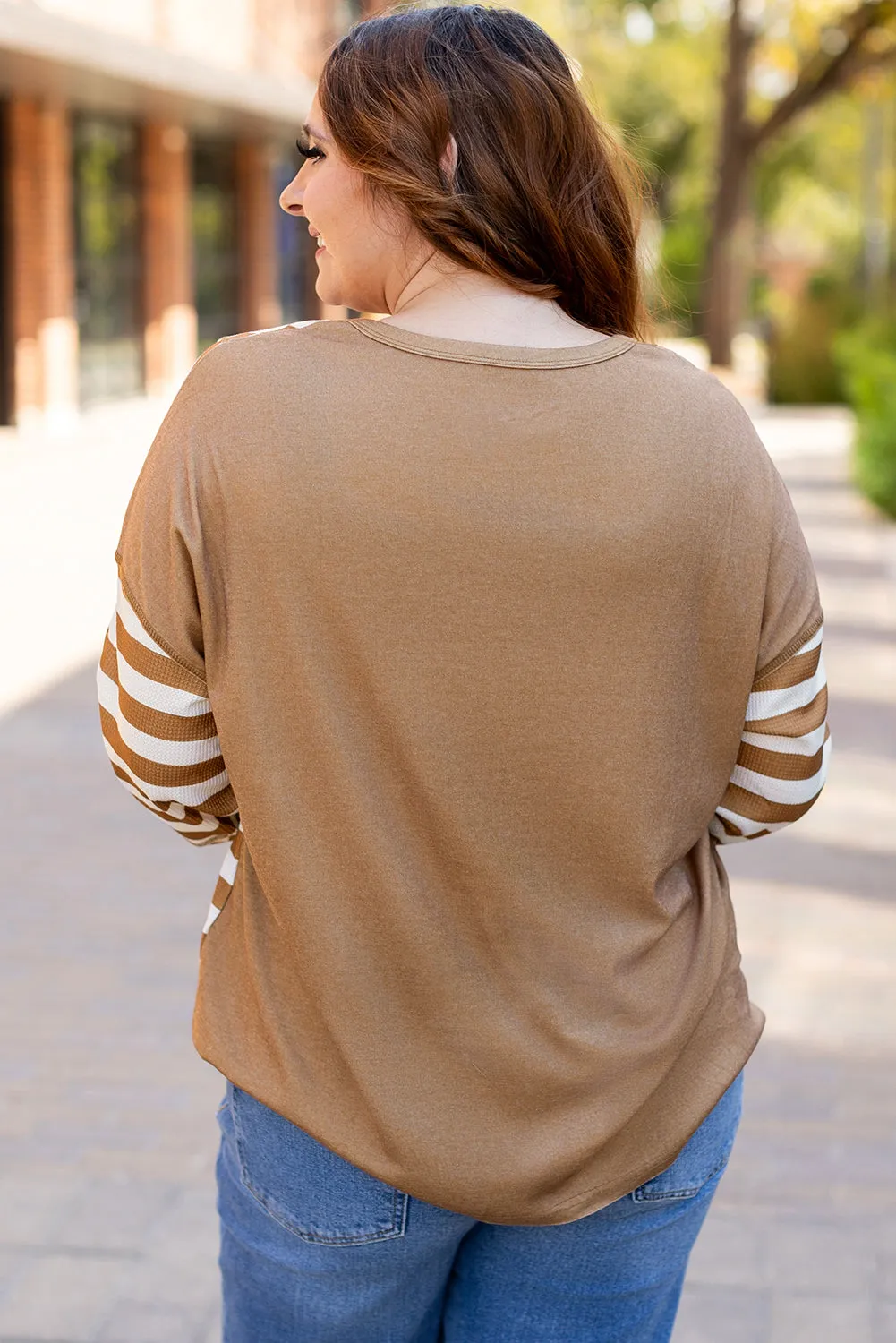 Threaded Pear Khaki Striped Checkered Mixed Print Chest Pocket Casual Plus Size Top sold by Zulily product image thumbnail 2