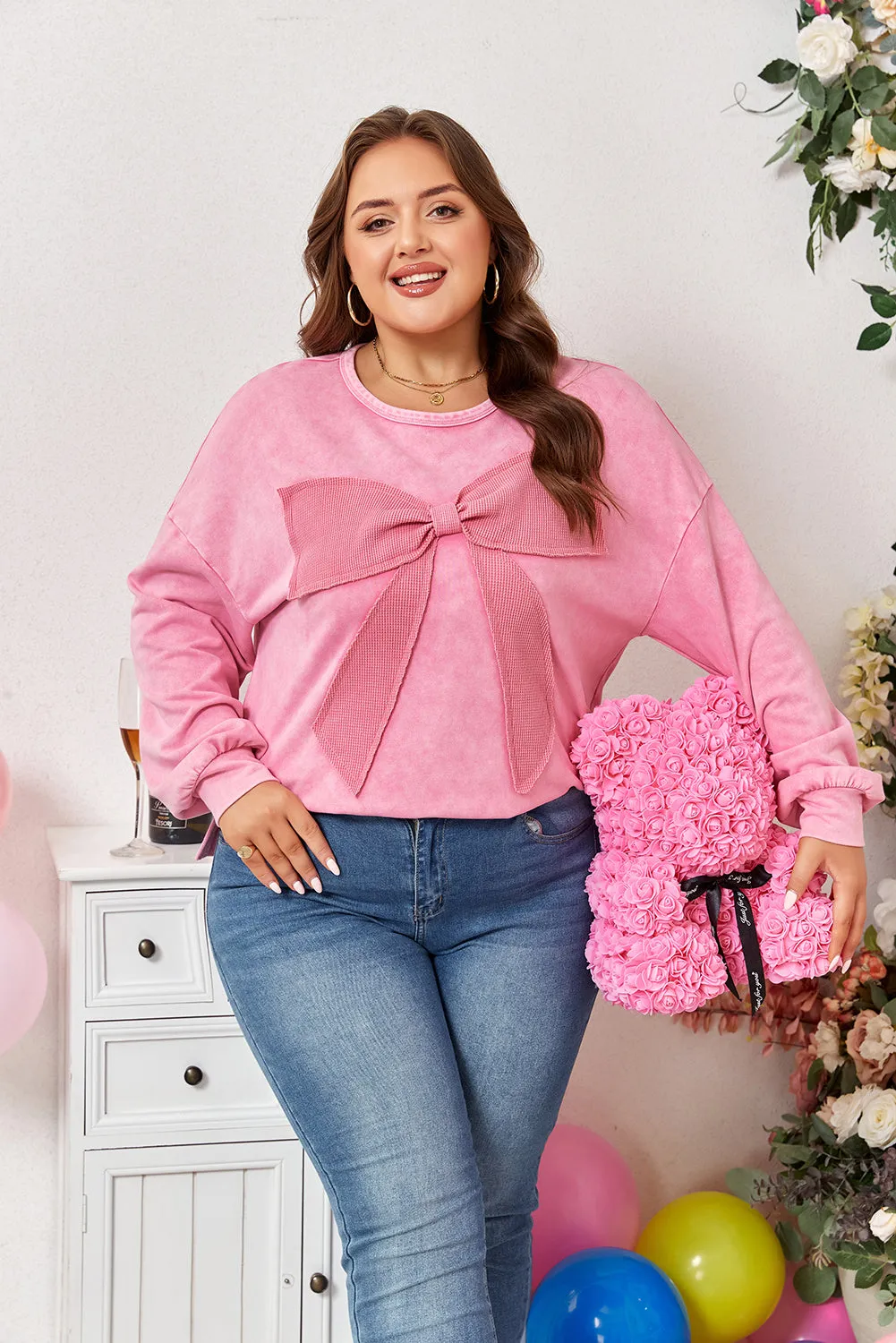Threaded Pear Bonbon Waffle Bowknot Patchwork Graphic Mineral Wash Plus Size Sweatshirt sold by Zulily product image thumbnail 5