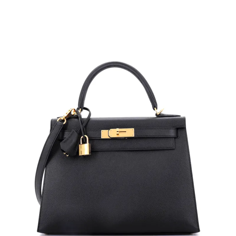 Pre-Loved Hermes Kelly Handbag Noir Epsom with Gold Hardware 28 sold by Zulily