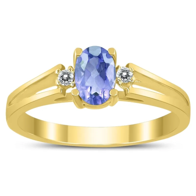 6X4MM Tanzanite and Diamond Open Three Stone Ring in 10K Yellow Gold sold by Zulily