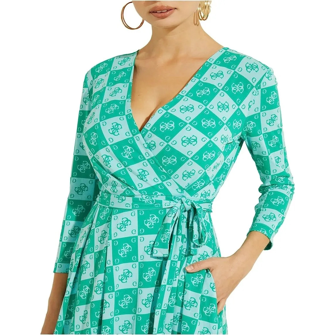 GUESS Women's Christin Printed Wrap Midi Dress Green Size Small sold by Zulily product image thumbnail 3
