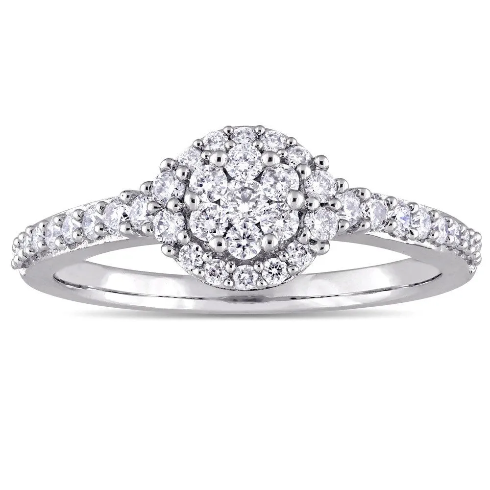 Miadora 14k White Gold 1/2ct TDW Diamond Floral Cluster Halo Engagement Ring sold by Zulily