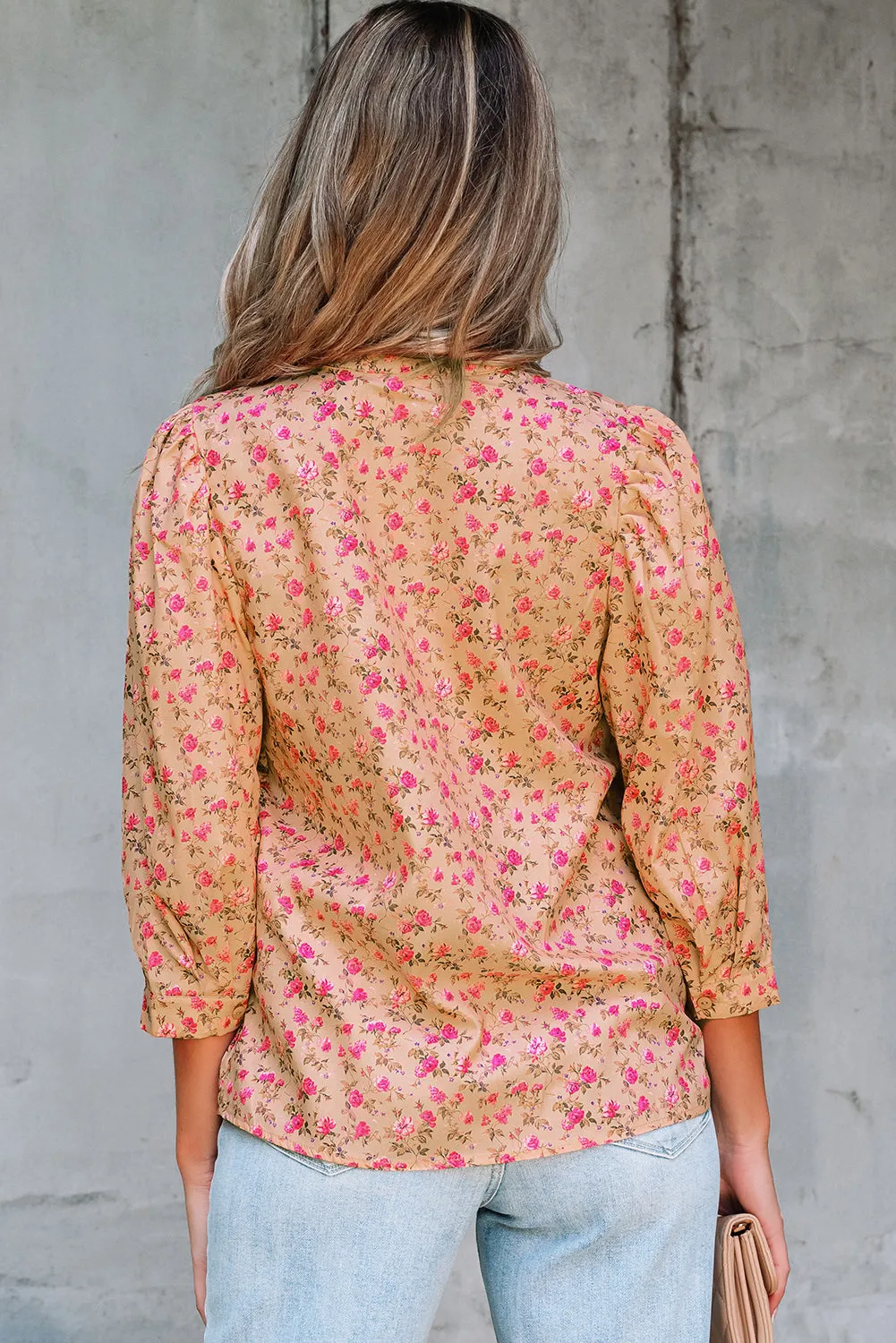 Threaded Pear Sadie Floral Bow Pin-tuck Bust Half Puff Sleeve Blouse sold by Zulily product image thumbnail 2