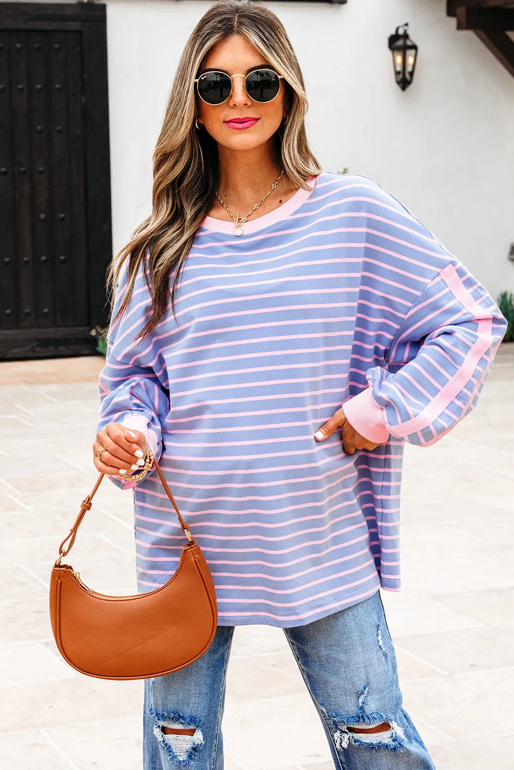 Threaded Pear Eliza Stripe Oversize Casual Top sold by Zulily