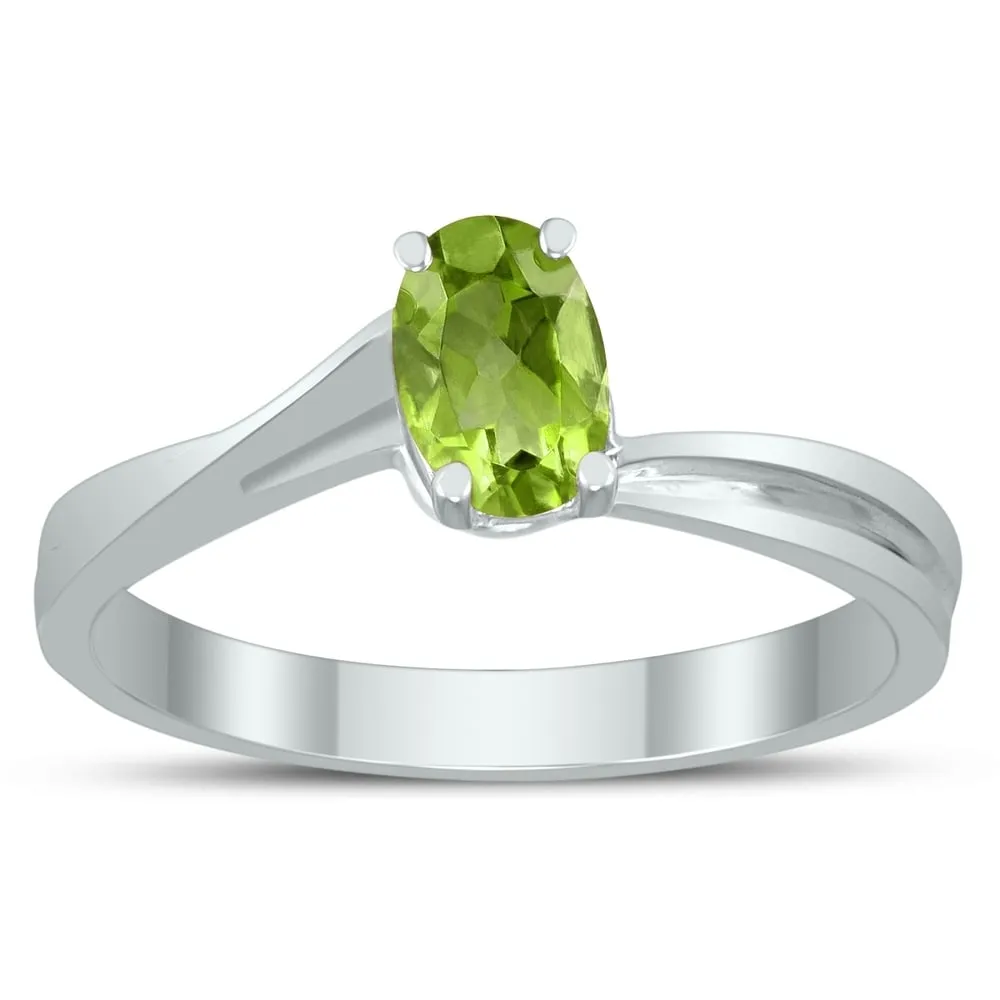 Solitaire Oval 6X4MM Peridot Gemstone Twist Ring in 10K White Gold sold by Zulily
