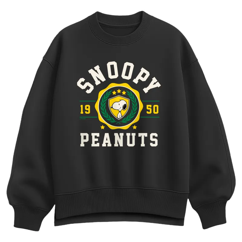 Peanuts - Snoopy Collegiate - Women's Oversized Fleece Crew Sweatshirt sold by Zulily