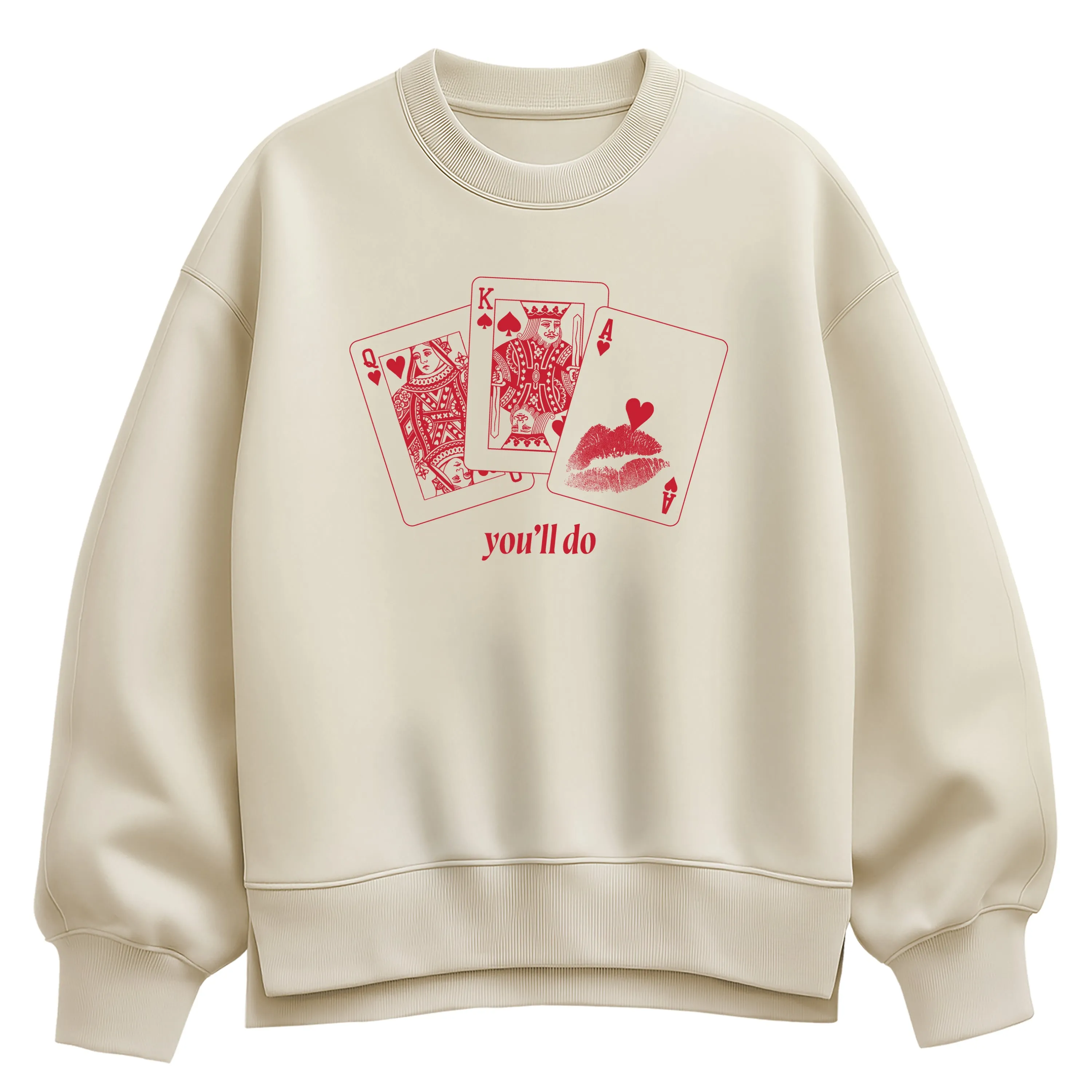 Instant Message - You'll Do Playing Cards - Women's Oversized Fleece Crew Sweatshirt sold by Zulily