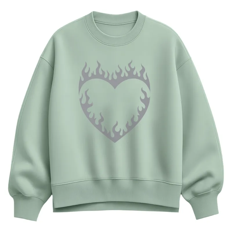 Instant Message - Flame Heart - Women's Oversized Fleece Crew Sweatshirt sold by Zulily