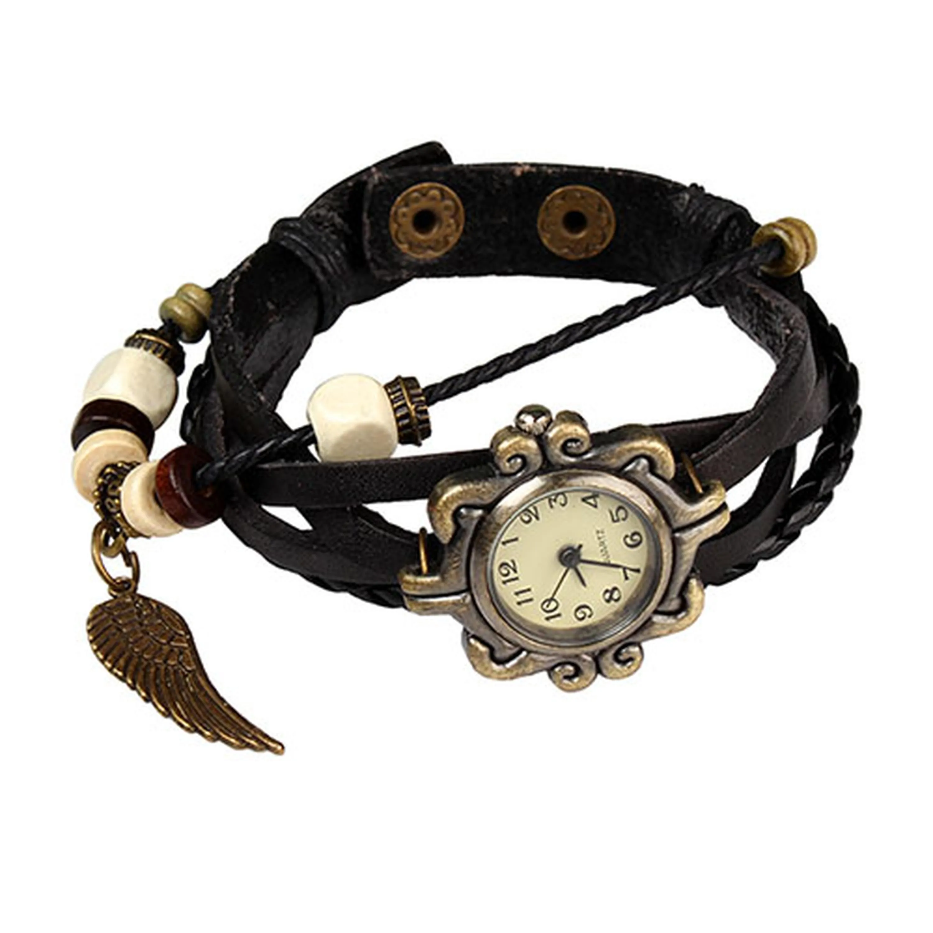 Fresh Fab Finds New! Beautiful Bohemian Style Retro Handmade Leather Angel Wing Women\'s Watches-black sold by Zulily