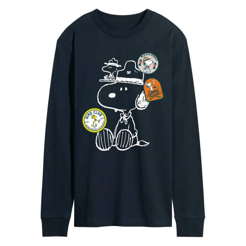 Peanuts - Camper Patches - Men's Long Sleeve Graphic T-Shirt sold by Zulily