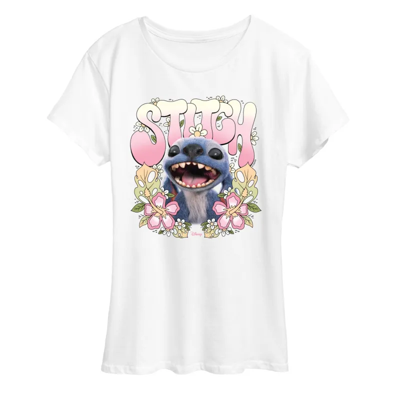 Lilo & Stitch - Stitch Floral Frame - Women's Short Sleeve Graphic T-Shirt made by Zulily