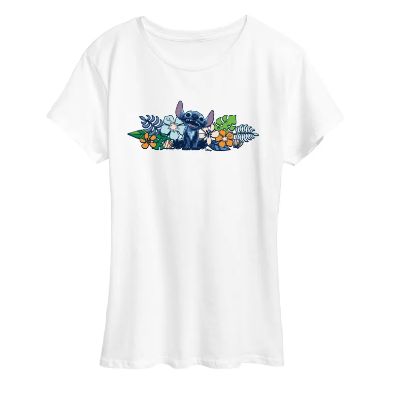 Lilo & Stitch - Stitch Flowers - Women's Short Sleeve Graphic T-Shirt sold by Zulily