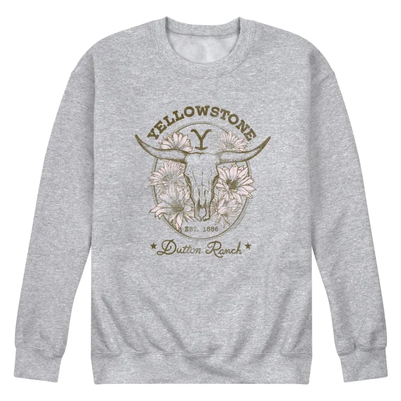 Yellowstone - Dutton Ranch Skull Flowers - Men's Crew Fleece Sweatshirt sold by Zulily