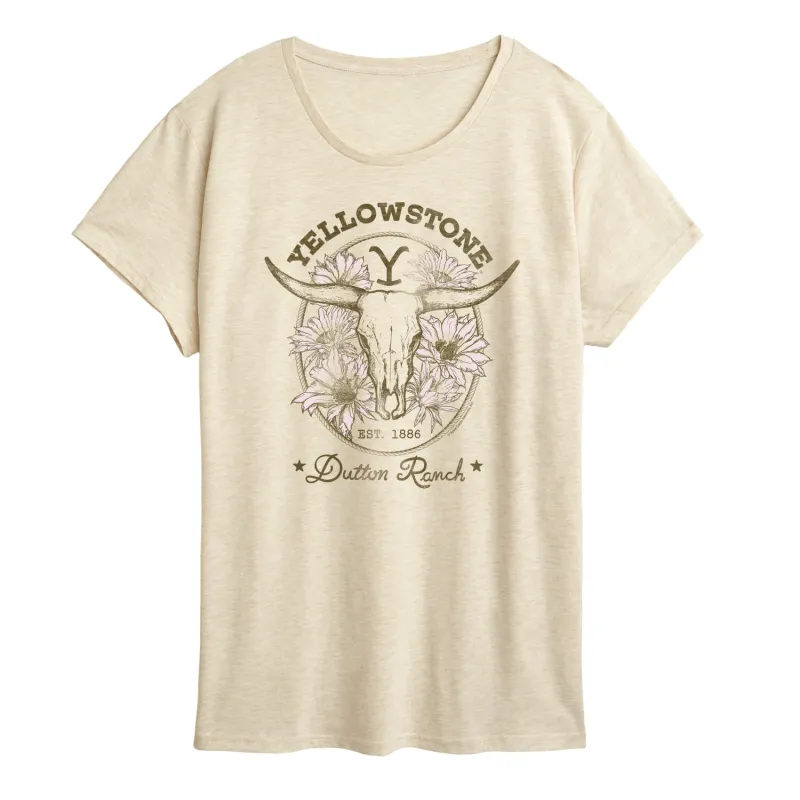 Yellowstone - Dutton Ranch Skull Flowers - Women's Short Sleeve Graphic T-Shirt made by Zulily