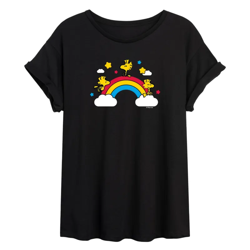 Peanuts - Woodstock Rainbow - Juniors Oversized Graphic T-Shirt sold by Zulily