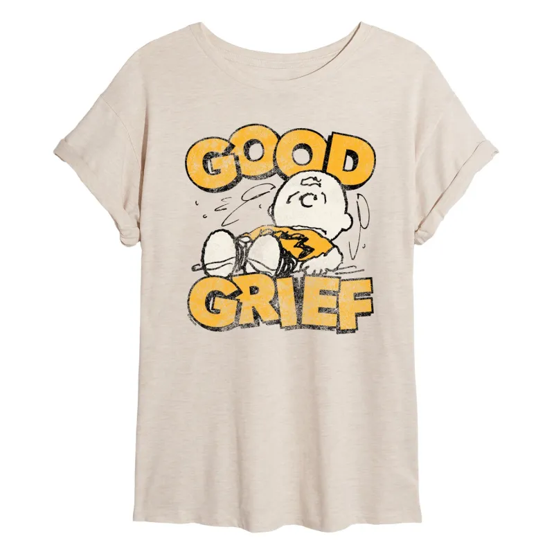 Peanuts - Good Grief Vintage - Juniors Oversized Graphic T-Shirt made by Peanuts