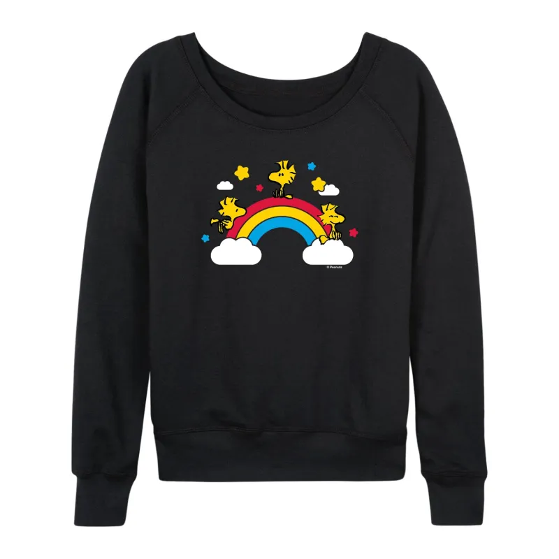 Peanuts - Woodstock Rainbow - Women's French Terry Long Sleeve Pullover sold by Zulily