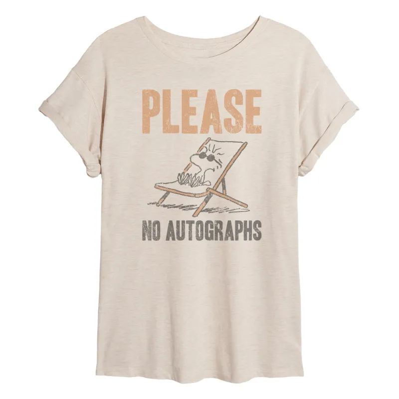 Peanuts - Please No Autographs - Juniors Oversized Graphic T-Shirt sold by Zulily