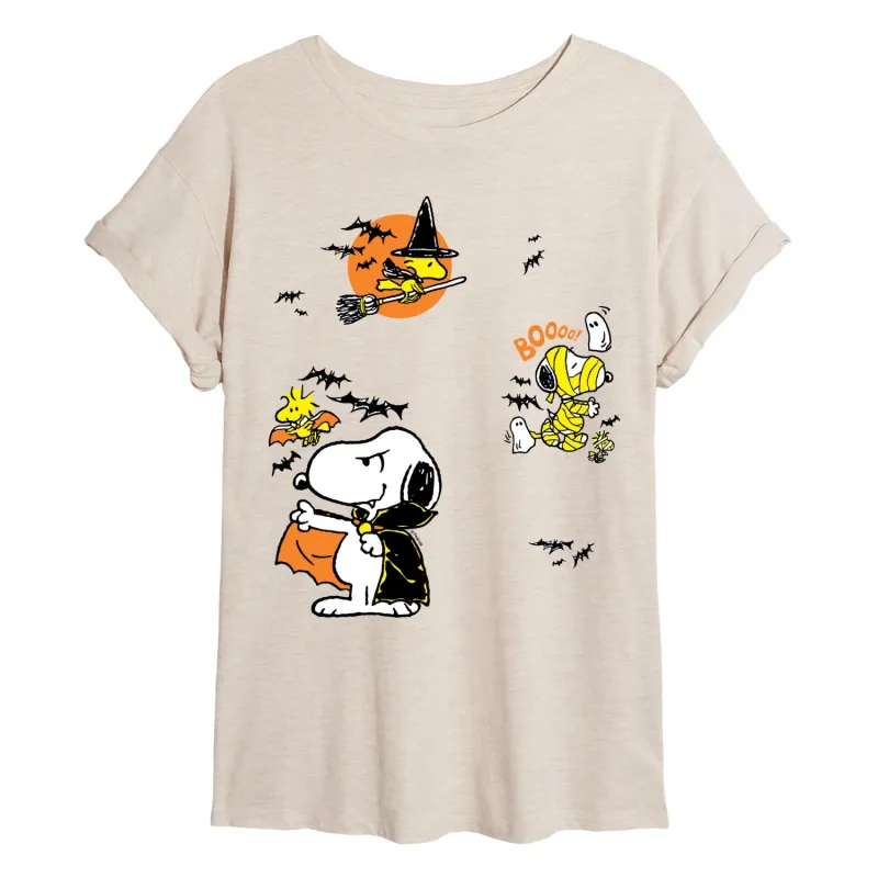 Peanuts - Halloween Stickers - Juniors Oversized Graphic T-Shirt made by Peanuts