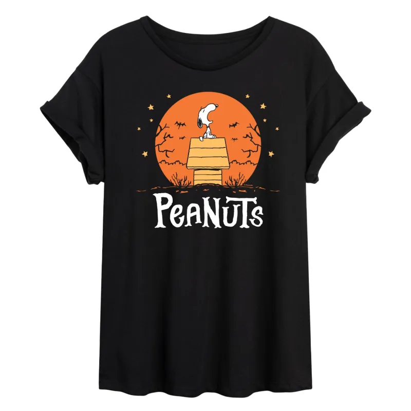Peanuts - Snoopy Howling - Juniors Oversized Graphic T-Shirt sold by Zulily