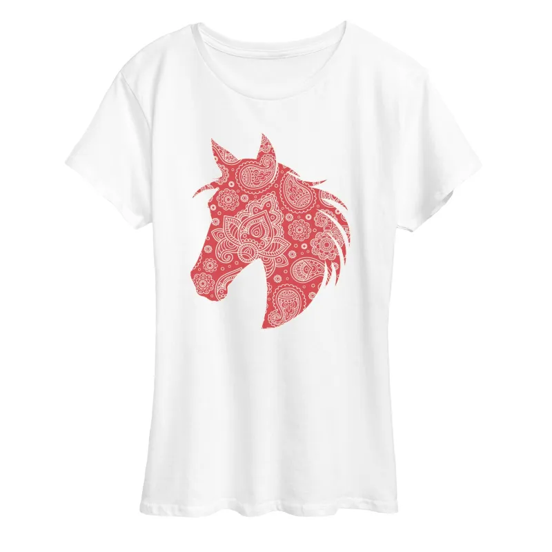Instant Message - Paisley Horse Head - Women's Short Sleeve Graphic T-Shirt sold by Zulily