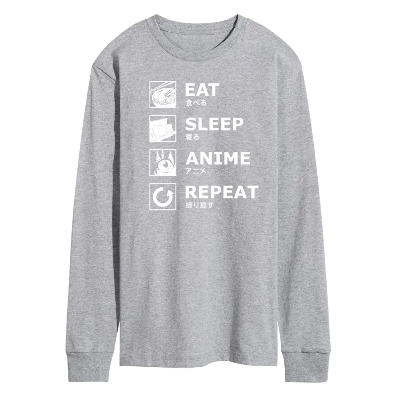 Instant Message - Eat Sleep Anime Repeat - Men's Long Sleeve Graphic T-Shirt sold by Zulily
