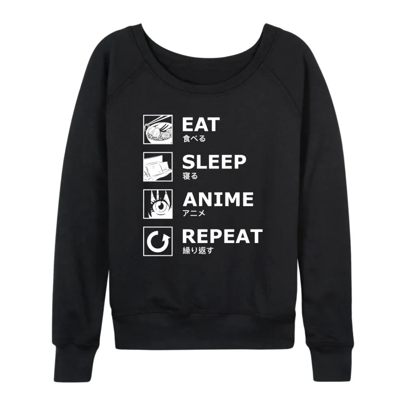 Instant Message - Eat Sleep Anime Repeat - Women's French Terry Long Sleeve Pullover sold by Zulily