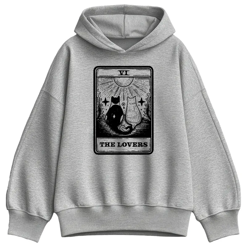 Instant Message - The Lovers Tarot With Cats - Women's Oversized Fleece Hoodie Sweatshirt made by Zulily