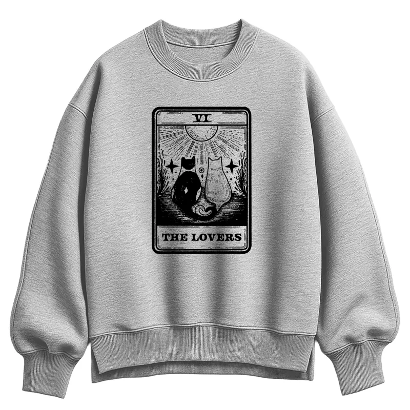 Instant Message - The Lovers Tarot With Cats - Women's Oversized Fleece Crew Sweatshirt made by Zulily