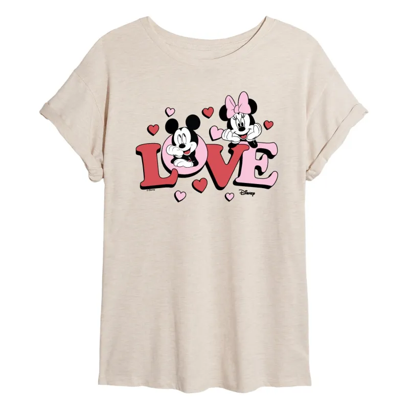Disney - Love Mickey Minnie - Juniors Oversized Graphic T-Shirt sold by Zulily