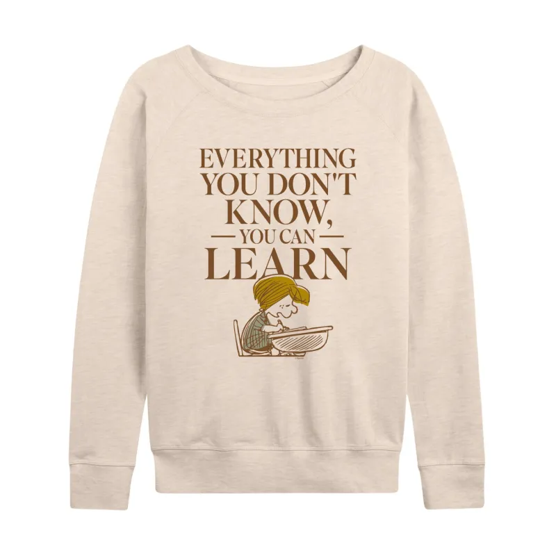 Peanuts - You Can Learn - Women's French Terry Long Sleeve Pullover sold by Zulily